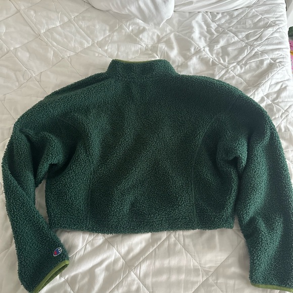 champion green fleece sherpa cropped half zip pullover sweater - Picture 7 of 7